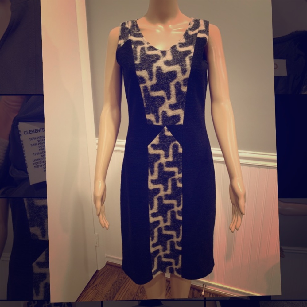Clements Ribeiro wool “ninja star” b/w shift dress